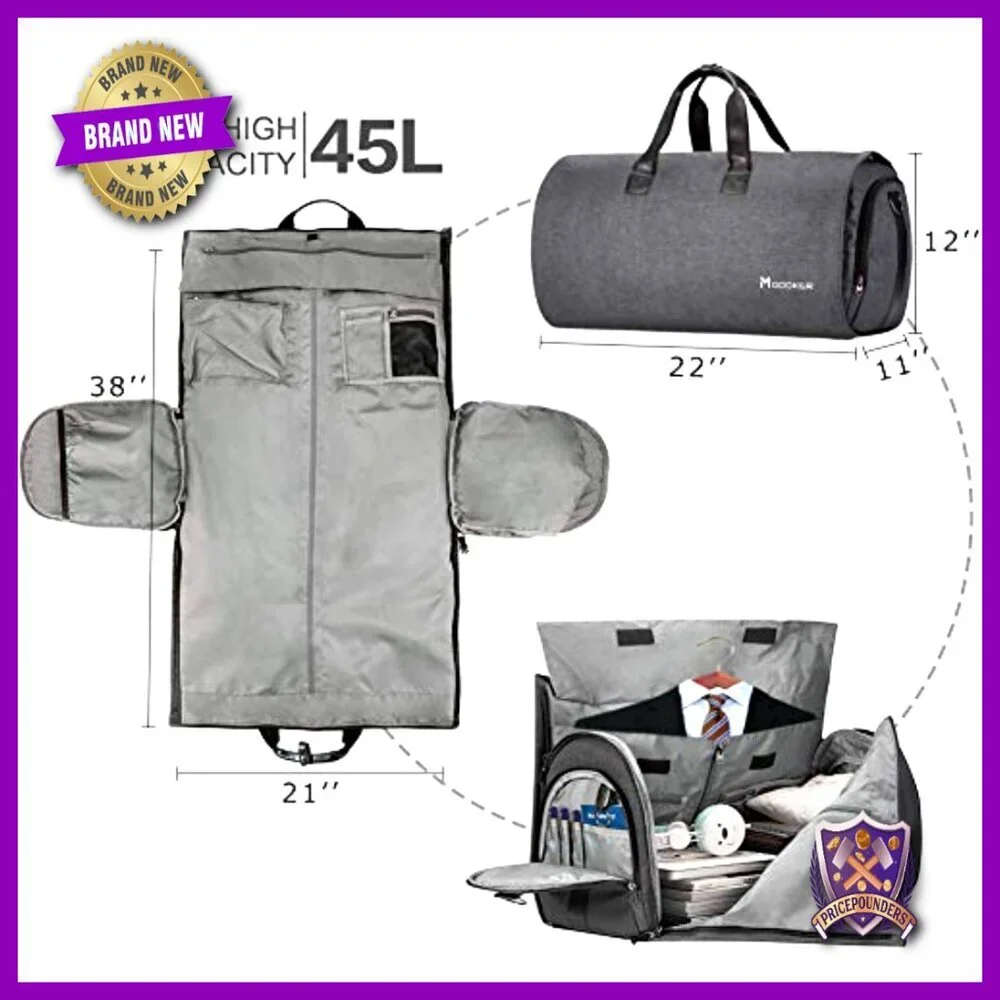 Convertible Garment Duffel Bag 45L Carry-On Travel Weekender Shoulder Strap